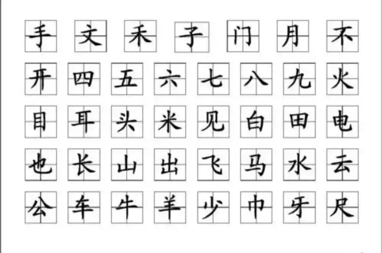汉字: 与一年级衔接,认识田字格,汉字规范书写,标准读音,组词,造句
