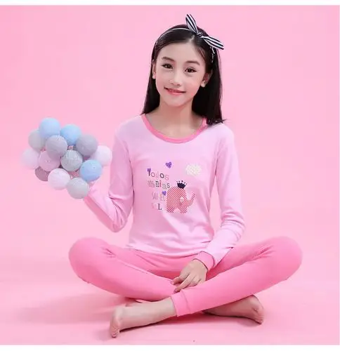 大童女孩纯棉秋衣秋裤套装圆领12-18岁儿童全棉睡衣女 中领-小兔胸标