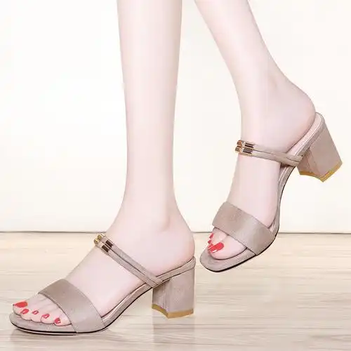 一鞋两穿女士凉鞋中跟夏季2018新款韩版凉拖鞋百搭女式粗跟高跟鞋