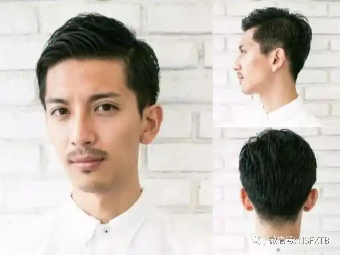 的头发修剪干净,中间的头发留长,自然黑亮的发色配上稍稍斜梳的大背头