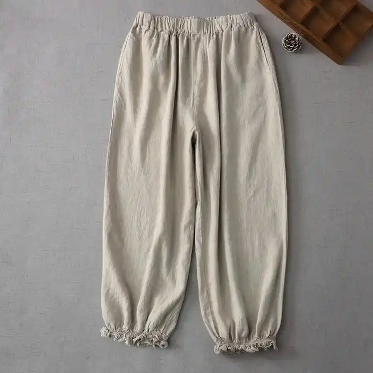 宽松休闲束脚裤夏季女裤纯色棉麻灯笼裤简洁.40 或将近40的 - 抖音