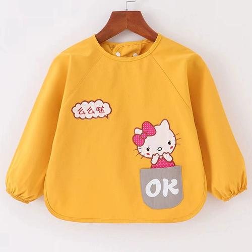 宝宝防水罩衣罩衫儿童长袖卡通图案反穿衣幼儿园防脏吃饭围兜耐脏