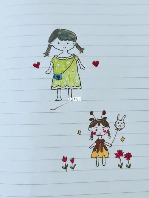 小女孩简笔画临摹画个简笔画文化绘画儿童节妈妈和女儿玩耍简笔画教程