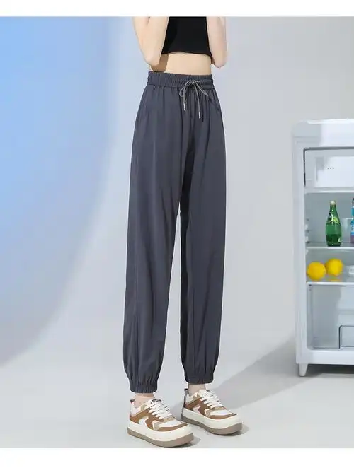 冰丝裤子女夏季薄款黑色运动裤束脚速干九分防蚊凉凉裤哈伦裤潮款