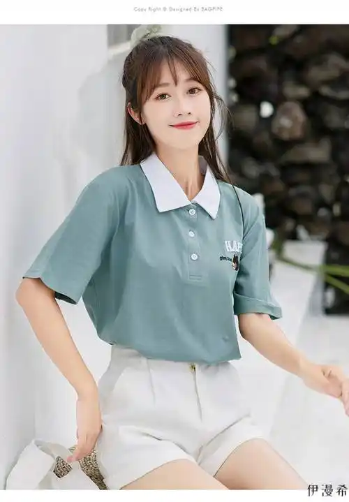 生初中生女装夏天原宿风少女中学生潮流穿翻领polo衫图片色时尚百搭m
