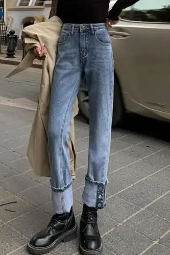 卷边牛仔裤卷边牛仔裤宽松