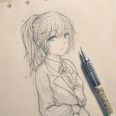 人物黑白动漫素材插画绘画线稿手绘长发短发女生男生