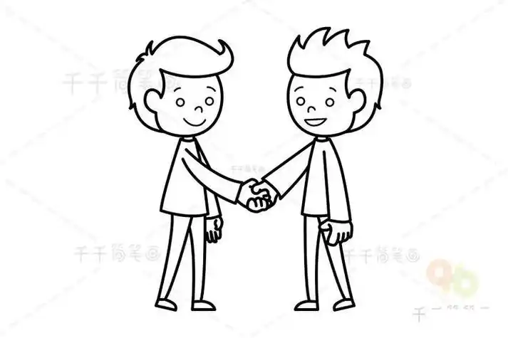 两小人合作握手简笔画
