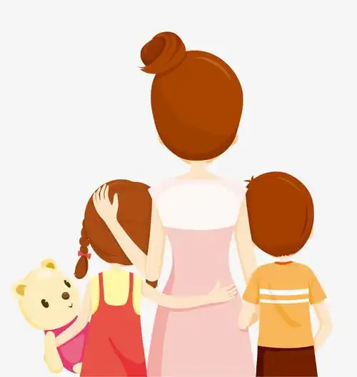 手绘卡通妈妈孩子背影