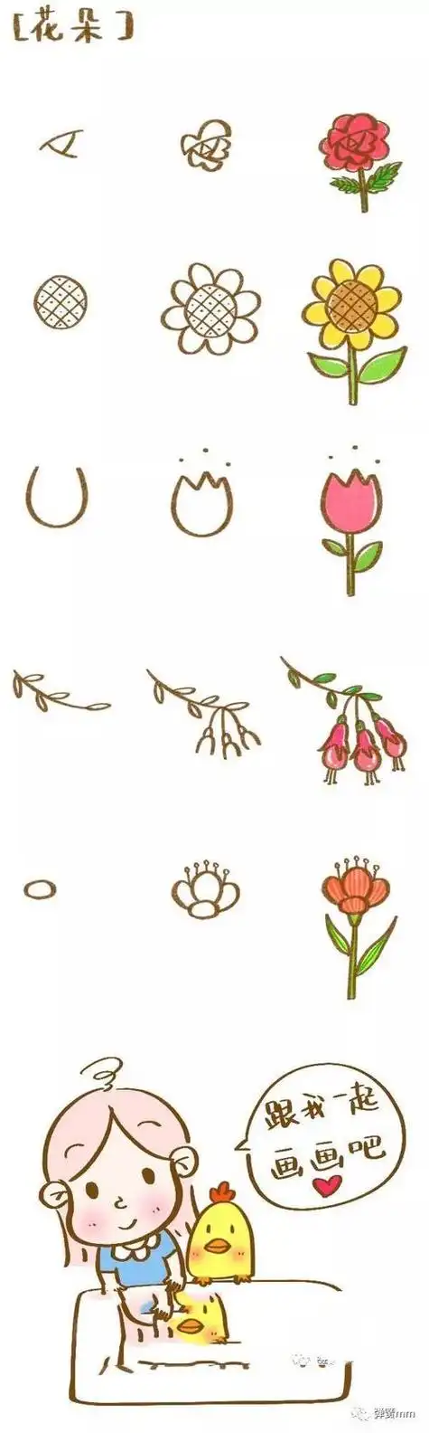 漂亮的卡通花朵简笔画教程点缀物品素材