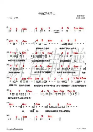 你的万水千山和弦简谱,电子琴谱