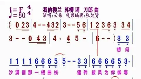 云朵演唱的《我的楼兰》动态简谱