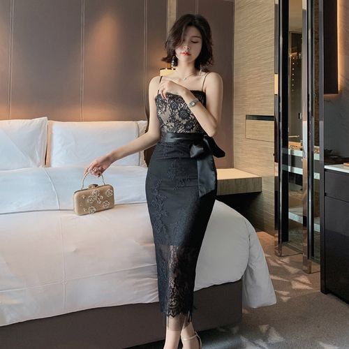 裹胸礼服裙 名媛_新款抹胸礼服裙子平时可穿名媛镂空蕾丝修身显瘦夏装