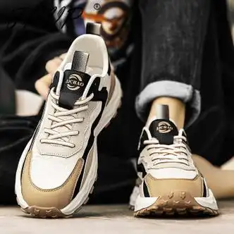 trvr老爹鞋男夏季透气潮牌感厚底阿甘休闲跑步帆布增高轻奢运动鞋米色