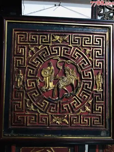 木雕木器清代老木雕老物件人物暗八卦雕板一对,古玩古董