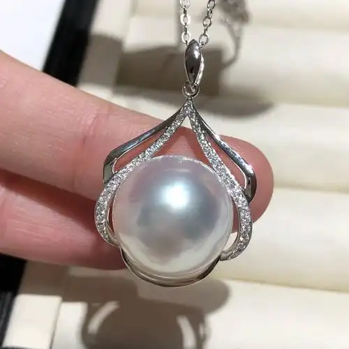 白珍珠吊坠18k1415mm天然海水南洋单颗项链女款颈饰
