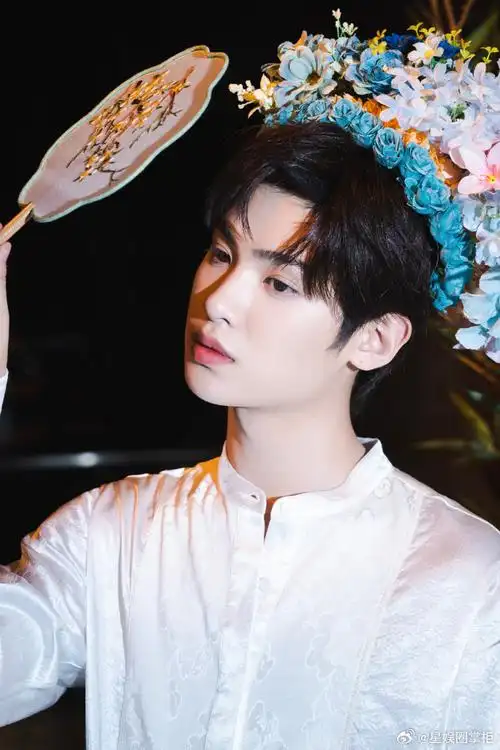 黄明昊簪花撑伞神图##黄明昊穿马面裙