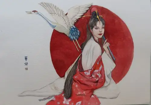 最近迷上了仙鹤,就想到画一个帅气的古风仙鹤少女,就这样,简单的构图