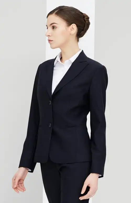 深藏兰色纯羊毛戗驳领二粒扣春秋商务女西装-女装定制 | 拉雅网,拉雅