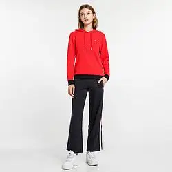 fila斐乐卫衣女装运动休闲套头卫衣领条纹针织连帽女式卫衣