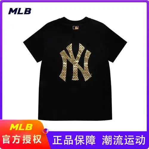 mlb金色t恤大标韩版街头潮牌字母刺绣韩国运动夏季男女装ny短袖