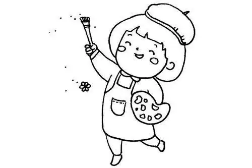 在画画的小女孩简笔画
