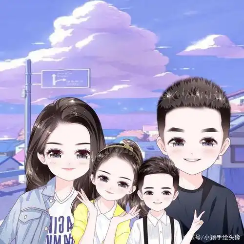 主要有一家三口,一家四口的卡通头像,风格都是比较可爱的