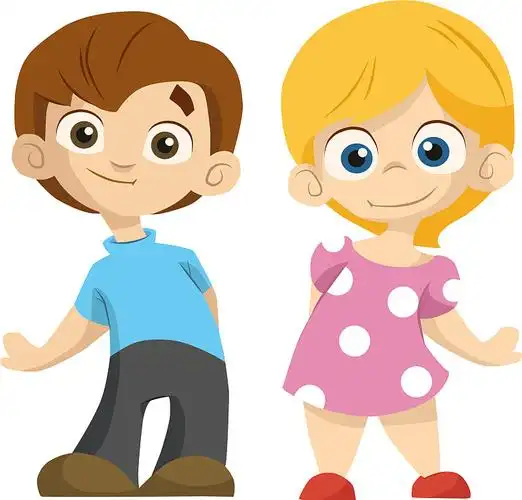 可爱的卡通一对男孩和女孩站着微笑图片