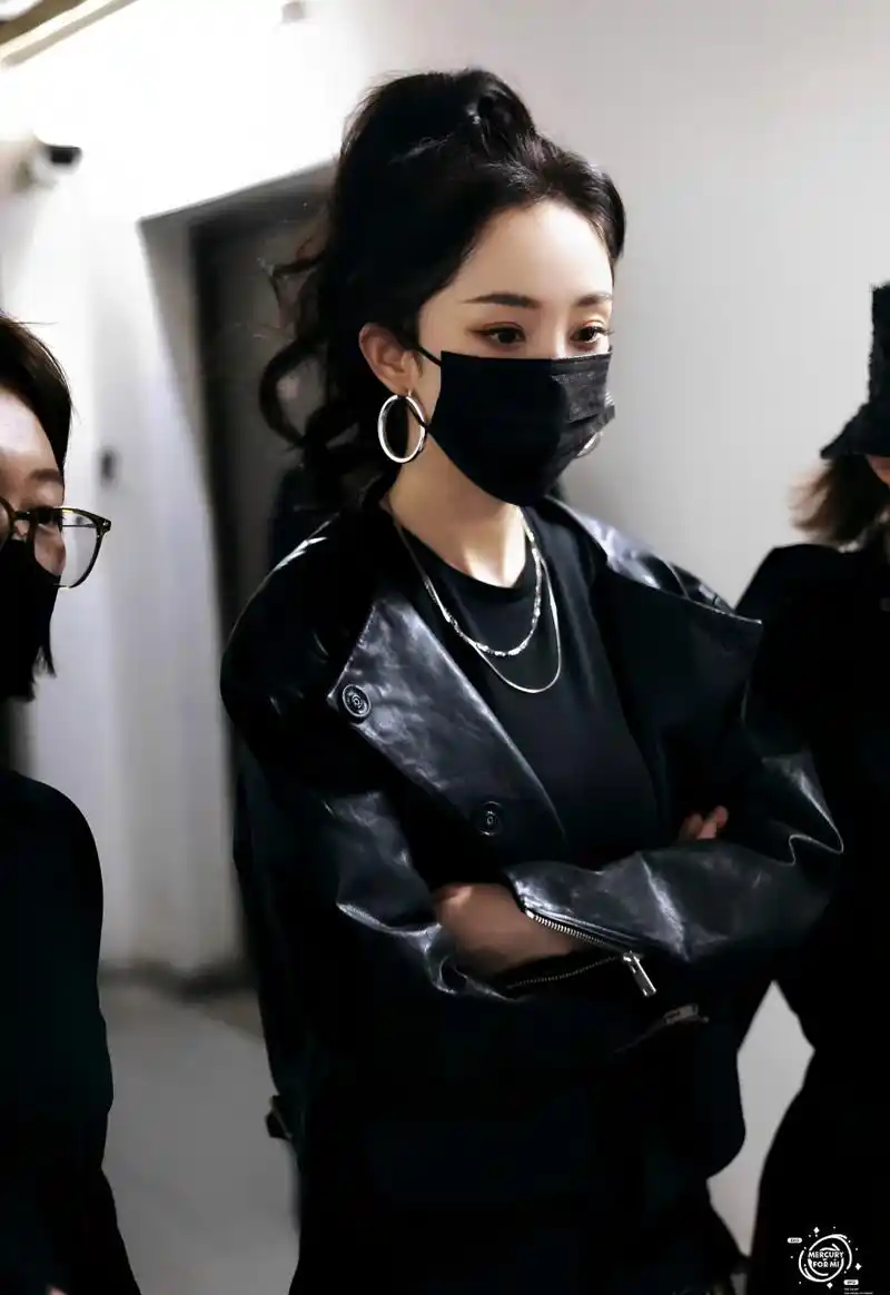 杨幂综艺录制! 黑皮衣高马尾!还戴了耳骨钉!幂式穿搭也很百变啊!