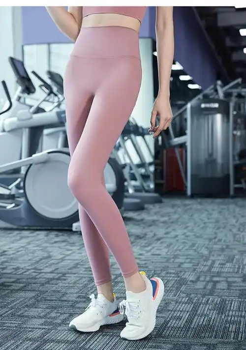 健身裤女无尴尬线紧身裤高腰显瘦弹力裤夏季跑步运动裤提臀瑜伽裤 钛