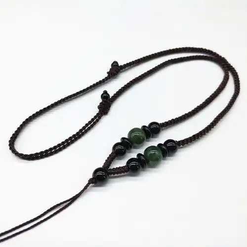 高档手工编织挂绳翡翠圆珠配饰玉器吊坠项链绳男女款精品玉坠绳链