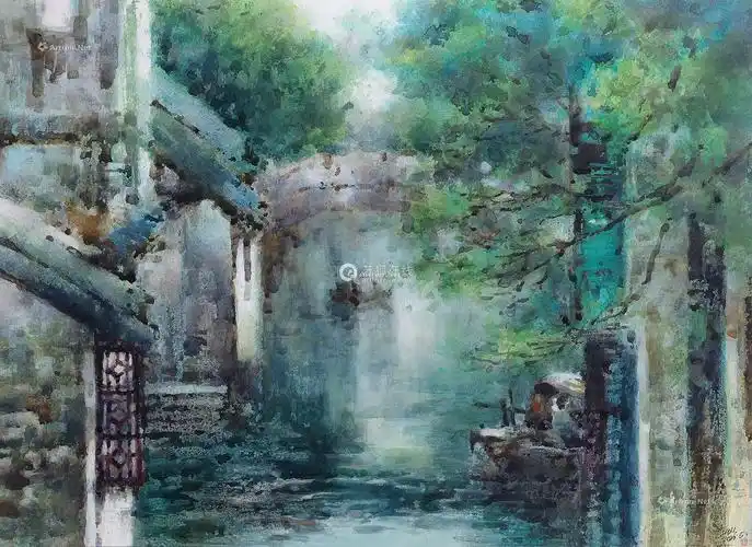 1954) 2006年作 江南水乡 纸本水彩