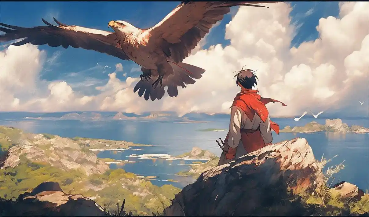 电脑壁纸|少年与鹰翱翔.#动漫 #二次元 #治愈系 #动漫剪 - 抖音
