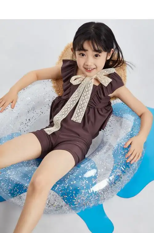 安奈儿童装女童分体泳衣套装2022夏新款学生甜美荷叶弹力背心短裤n024