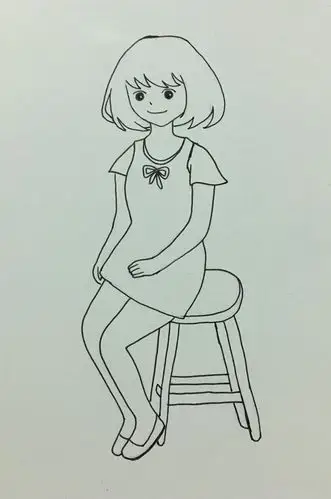 我要学画画 | 穿裙子侧面坐着全身小女孩 - 简书