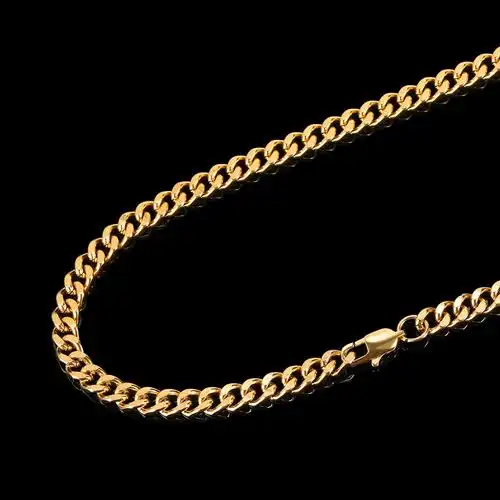 欧美潮流新款不锈钢链条18k金真空电镀四面磨古巴链嘻哈饰品项链