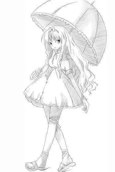 卡通人物简笔画美少女可爱全身