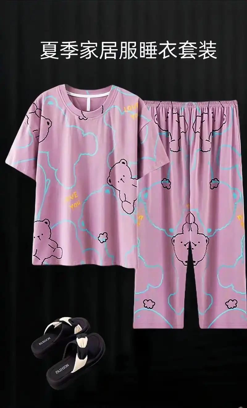 夏季七分袖短袖睡衣套装