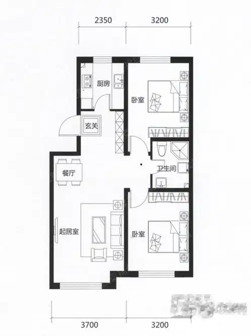 b户型二室二厅一卫80平-2室2厅1卫-80.0㎡