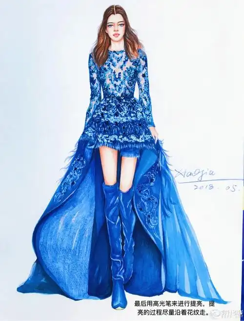 蓝色礼服步骤图 - 服装画/服装设计手稿 - 穿针引线服装论坛