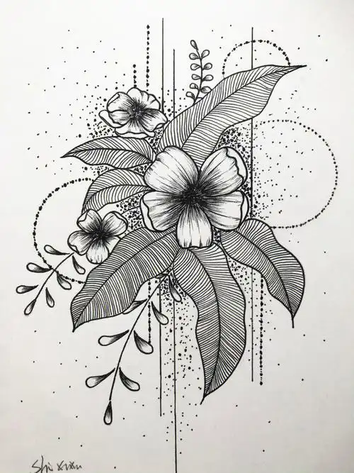 黑白线条画针管笔手绘临摹修改017