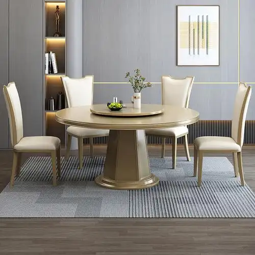 圆桌现代简约轻奢实木餐桌桌椅组合135米餐厅饭桌实木餐桌