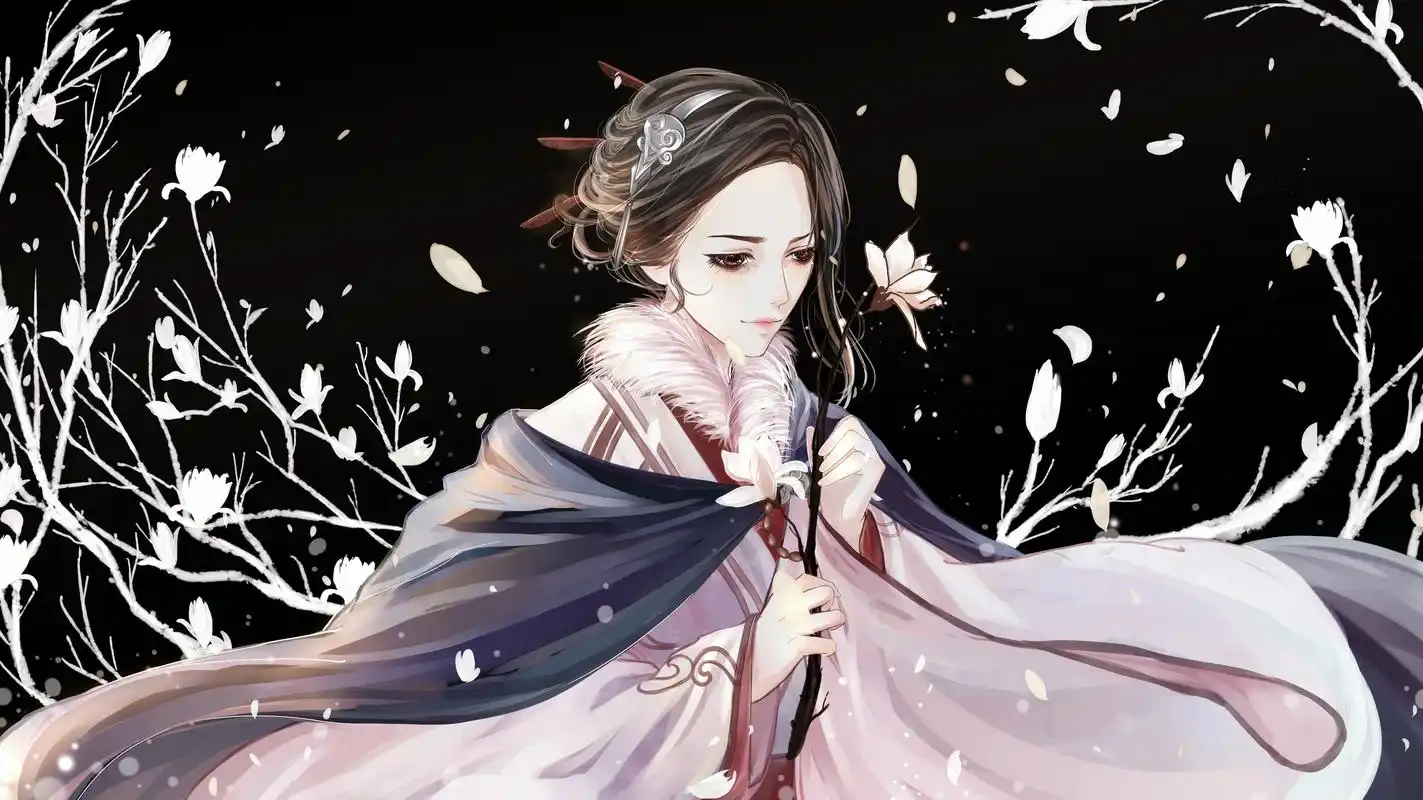 唯美古风闺蜜小仙女二次元壁纸,梨涡带雨嘴含笑,梨涡浅浅人面俏