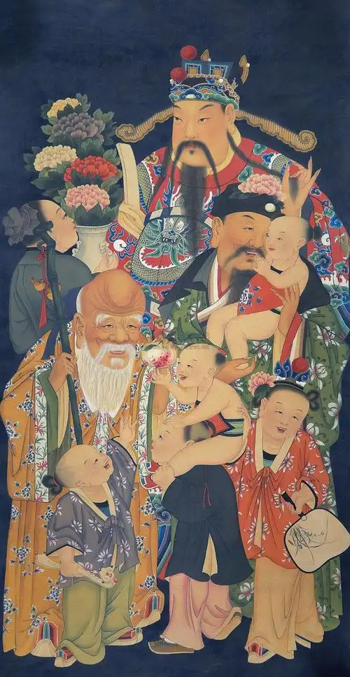 0216 福禄寿喜图 镜心 绢本