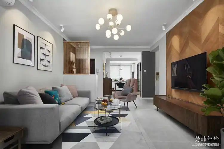 温馨96平北欧三居客厅设计案例三居北欧极简家装装修案例效果图