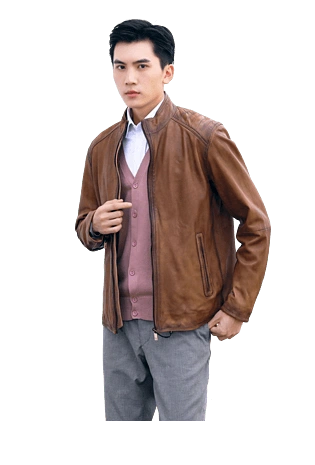 秋装复古咖啡色夹克男帅气时尚男模特男生