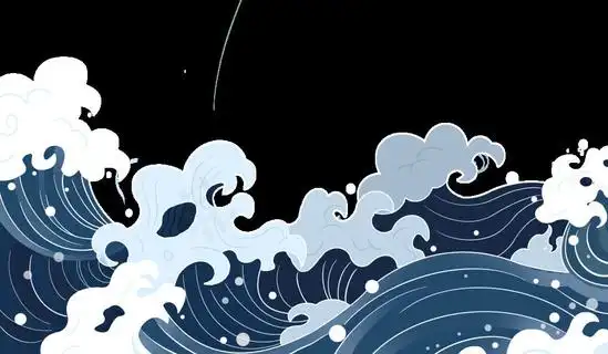 中国风国潮插画海浪波浪背景装饰浪花图案元素2000x2000psd模版下载