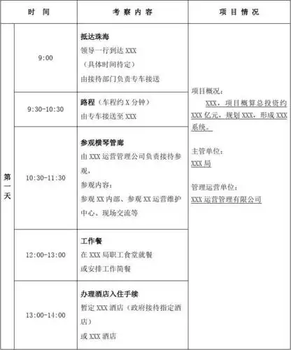 模板领导xxx考察行程安排表