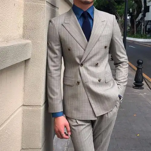 男士西装宴会复古西服条纹双排英伦
