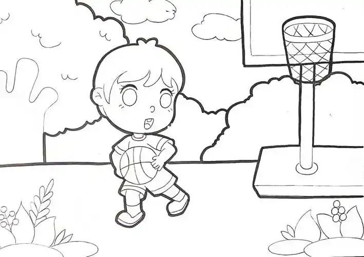 马克笔儿童画卡通画简笔画主题画打篮球7199幼师考编主题画打篮球